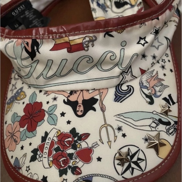 SUPER RARE GUCCI Vintage Mermaid Tattoo Stars Tie Visor!!! - Picture 16 of 16